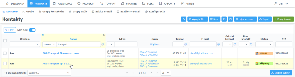 Kontakty - CRM Vision
