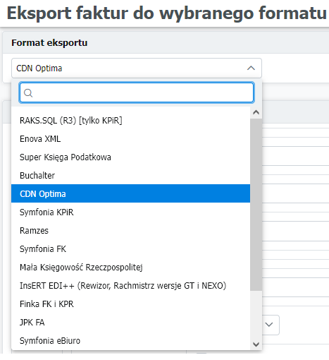 Eksport faktur do wybranego foromatu