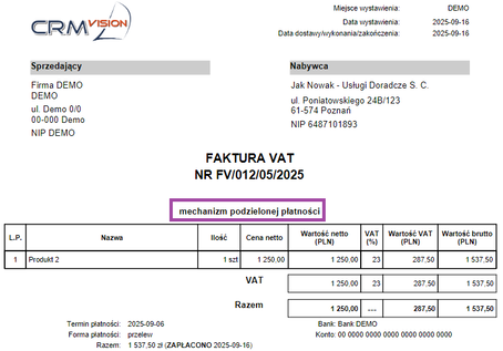 Obsługa podzielonej płatności split payment