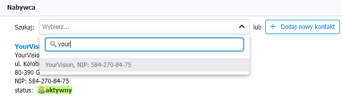 Wybór nadawcy faktury